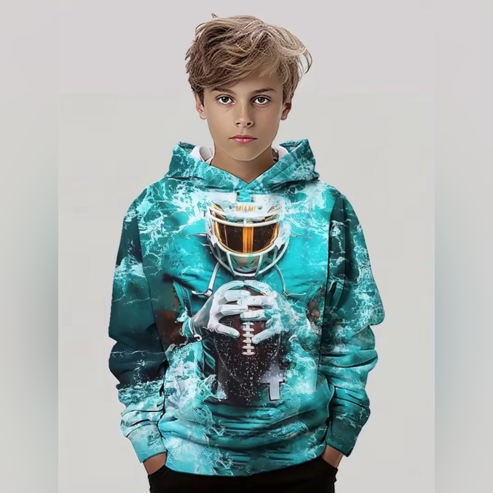Boys Football 3D Print Hooded Shirt Size 5/6